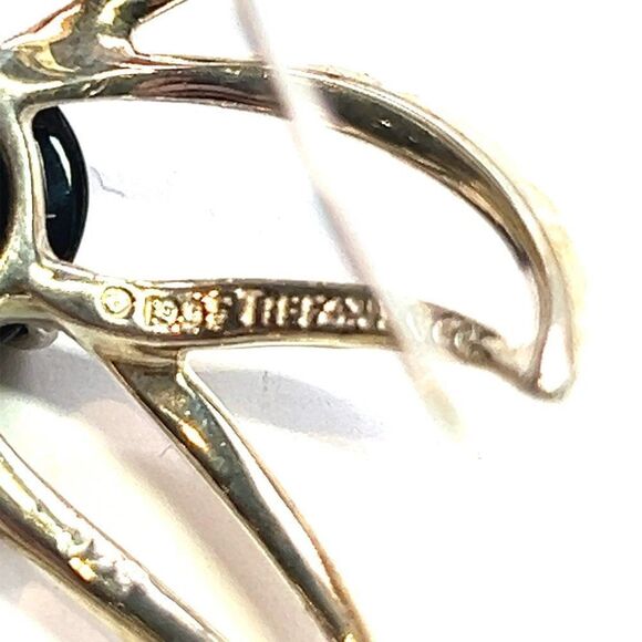 Tiffany & Co Estate Large Onyx Flower Brooch Sterling Silver TIF518 - Picture 7 of 9